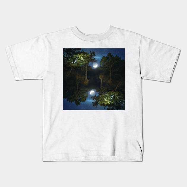 Moonset in coniferous forest Kids T-Shirt by va103